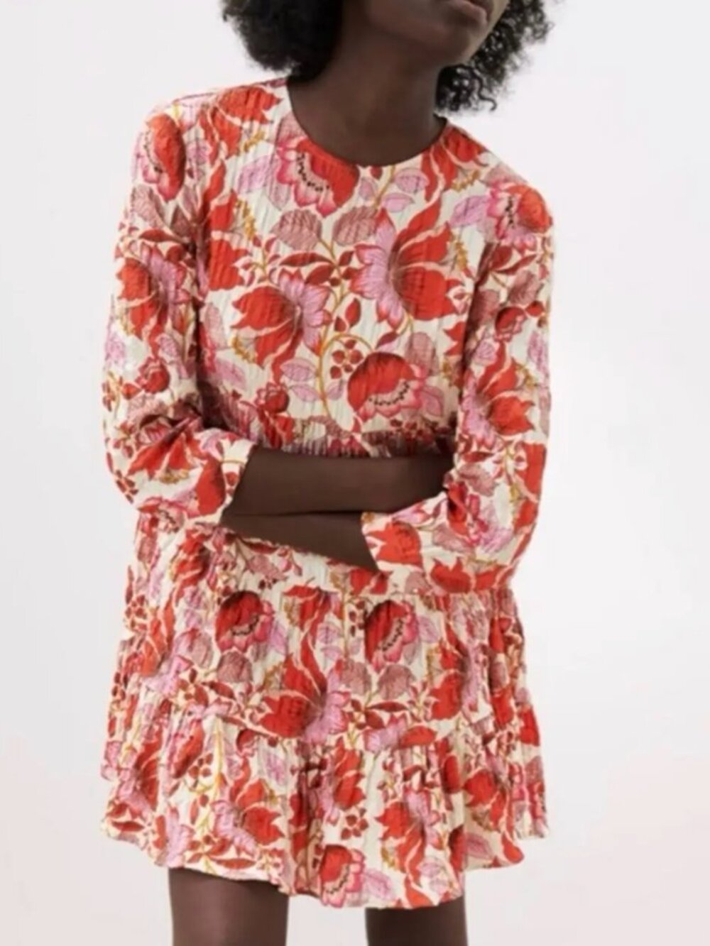 Zara Floral Mini Dress in Red and Pink